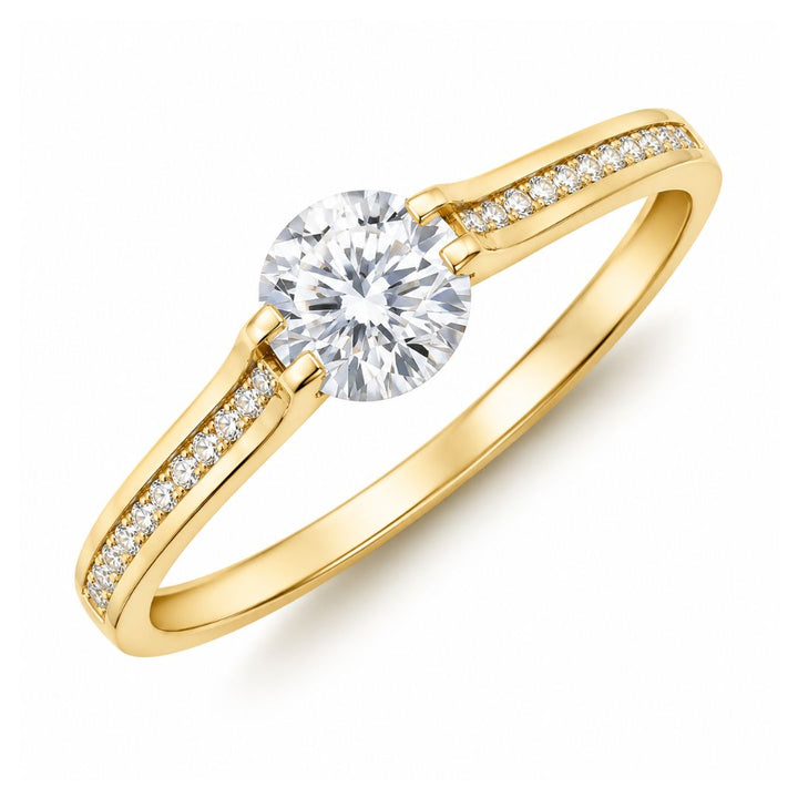 Anillo de Oro de 18 Quilates con Circonita Central y Pavé de Circonitas