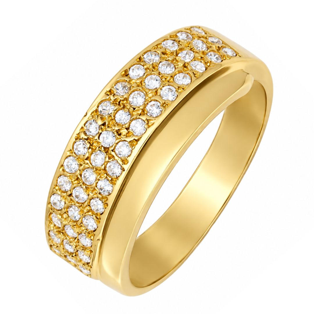 Anillo de oro dorado 18k con varias circonitas blancas