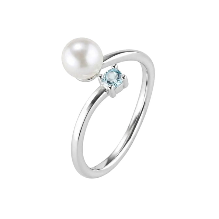 Anillo de plata 925 con perla y piedra azul