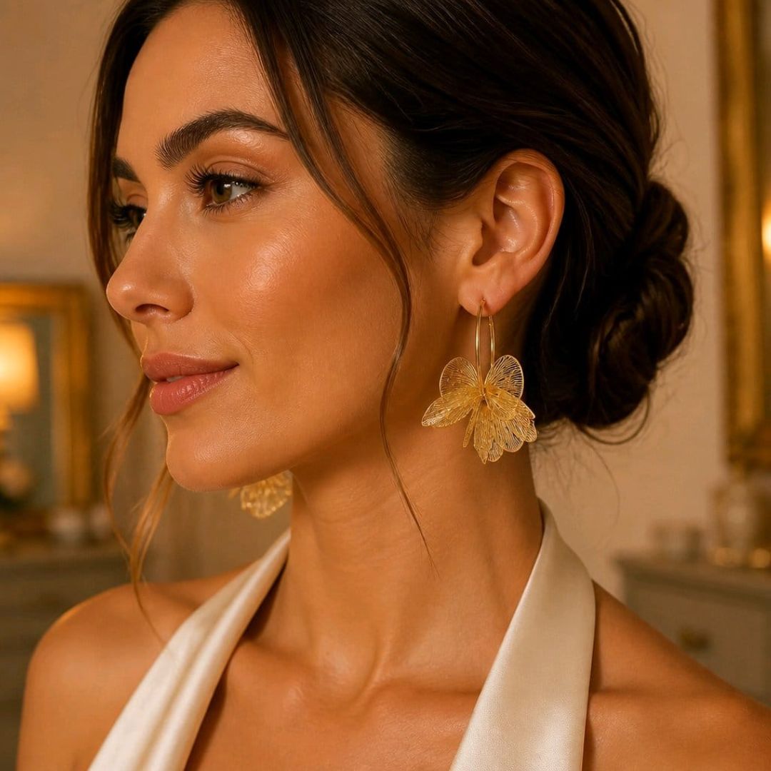 Aros Dorados con Flor de Filigrana