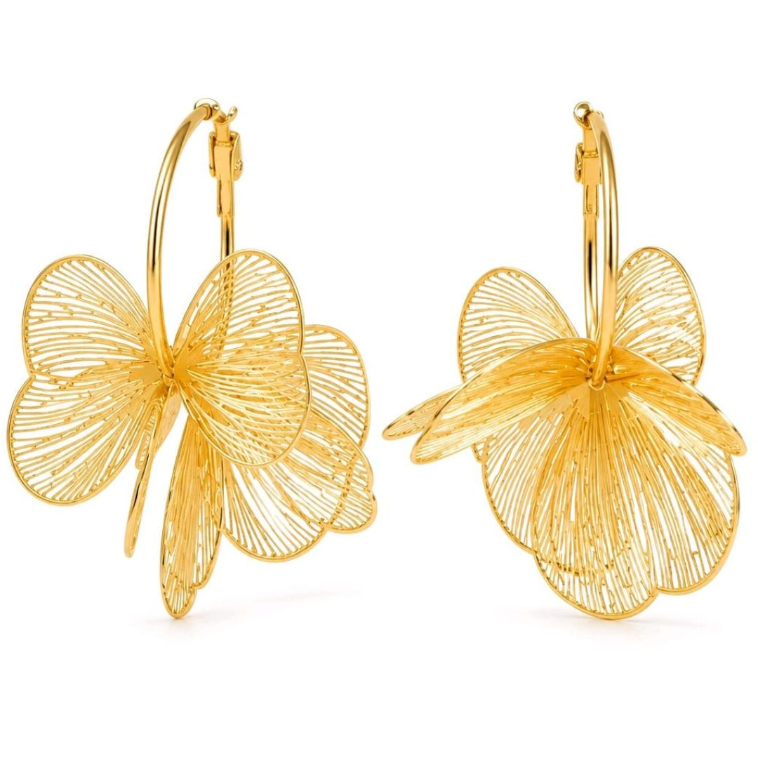 Aros Dorados con Flor de Filigrana