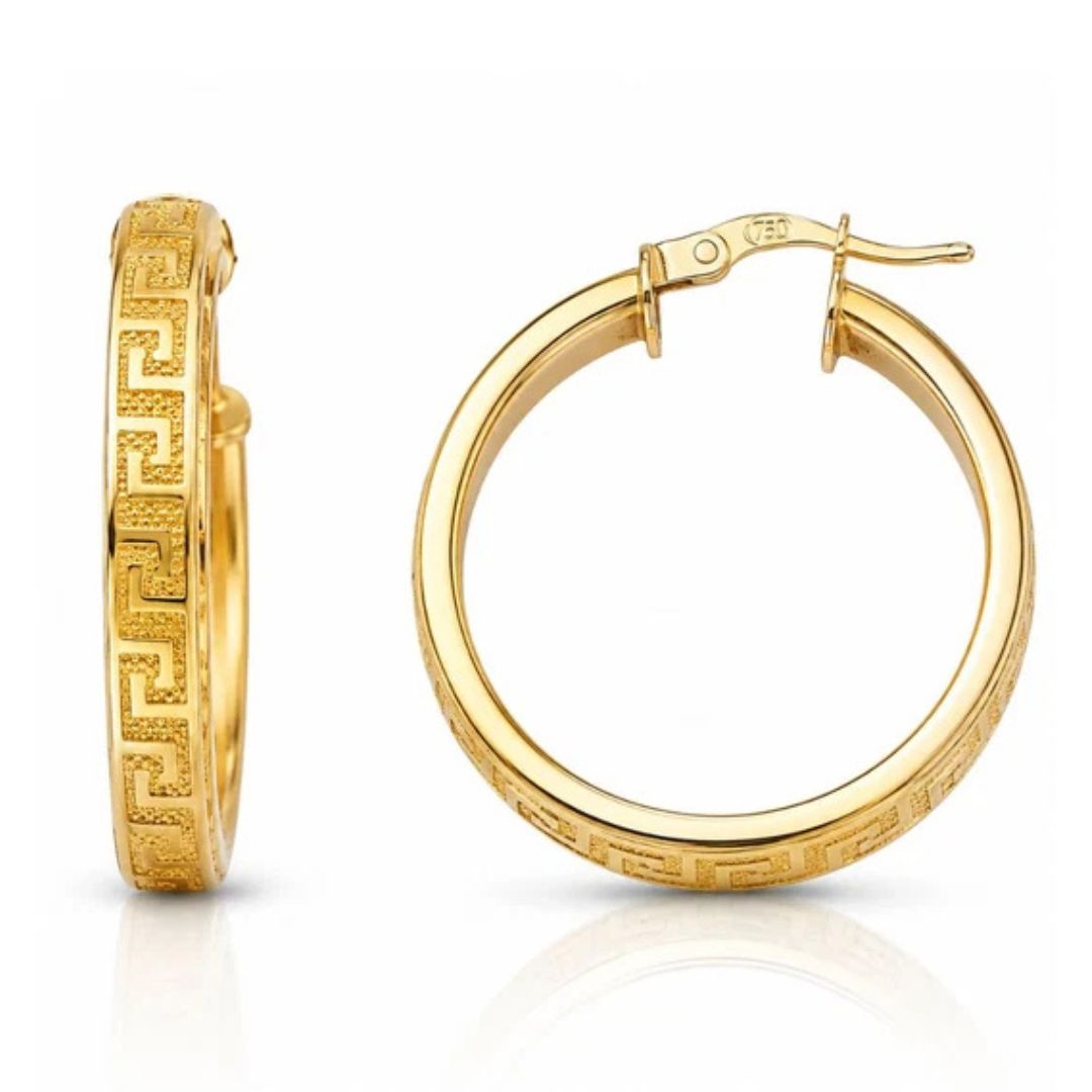 Aros de Oro 18K con Greca 25 mm