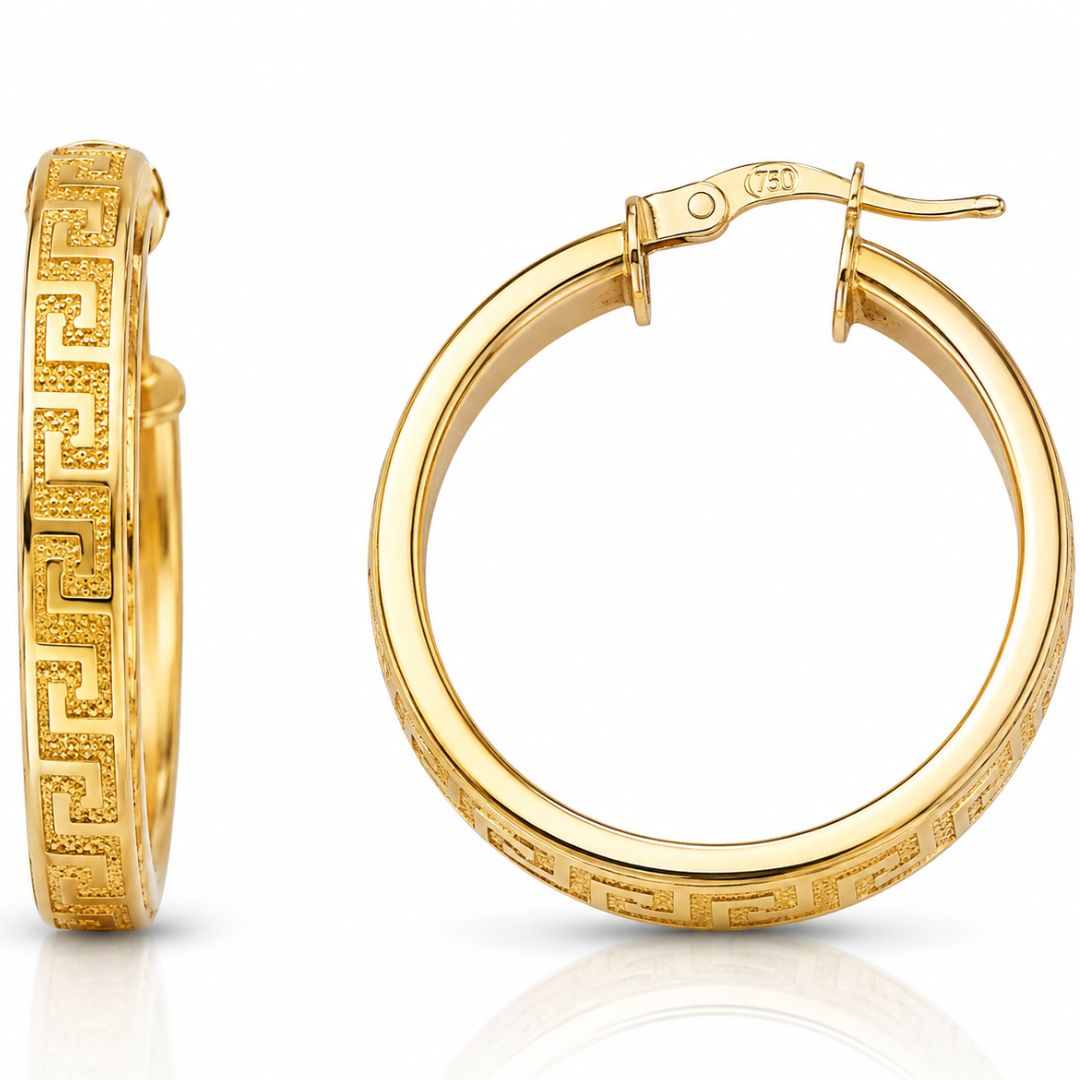 Aros de Oro 18K con Greca 30 mm