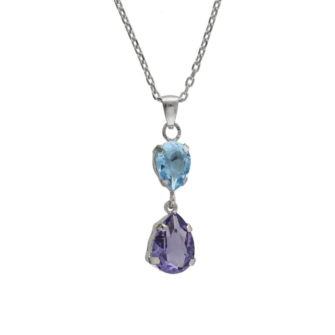 Collar corto piedra de cristal morado en plata de ley bañada en rodio  · Victoria Cruz