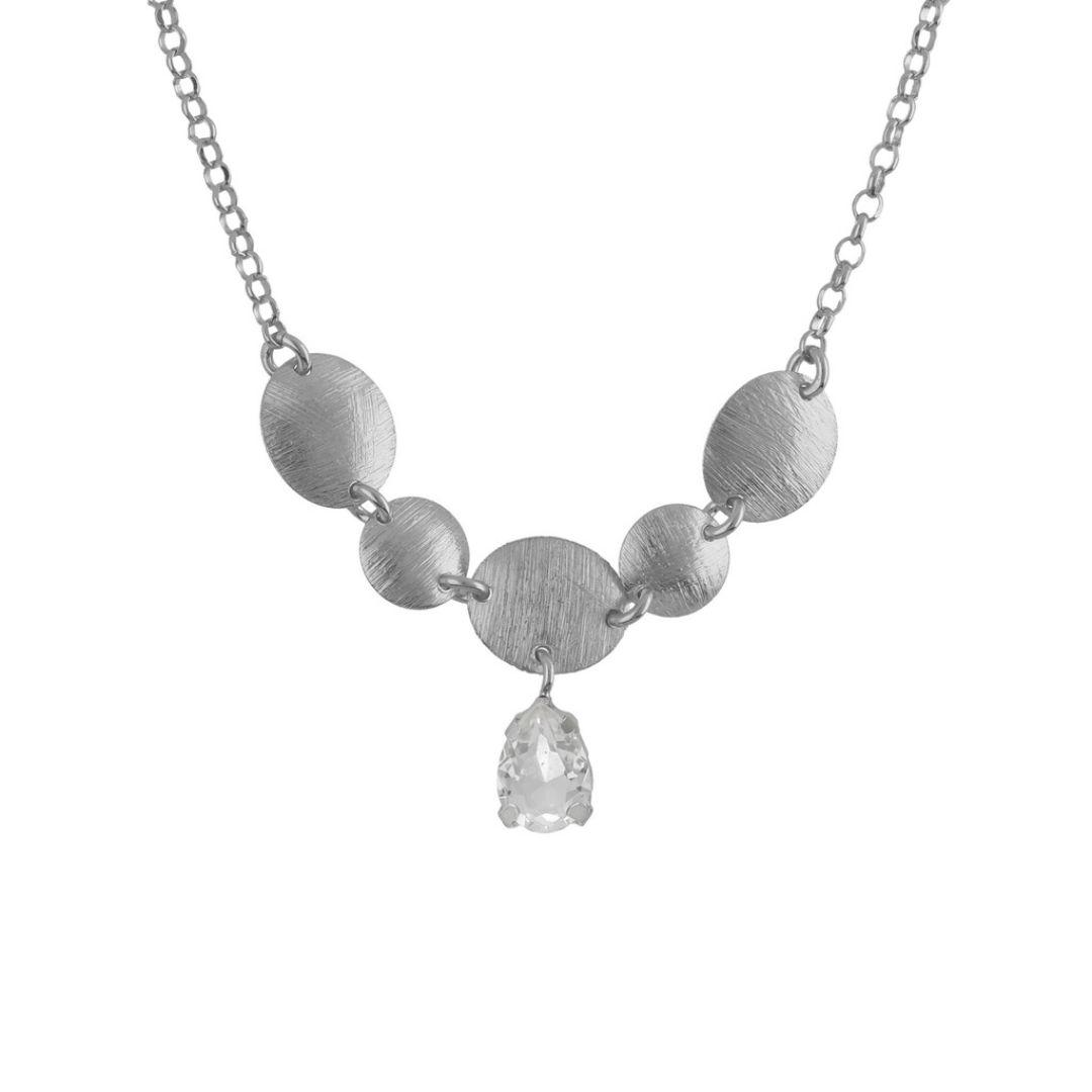 Collar corto noise de cristal blanco en plata de ley bañada en rodio  · Victoria Cruz