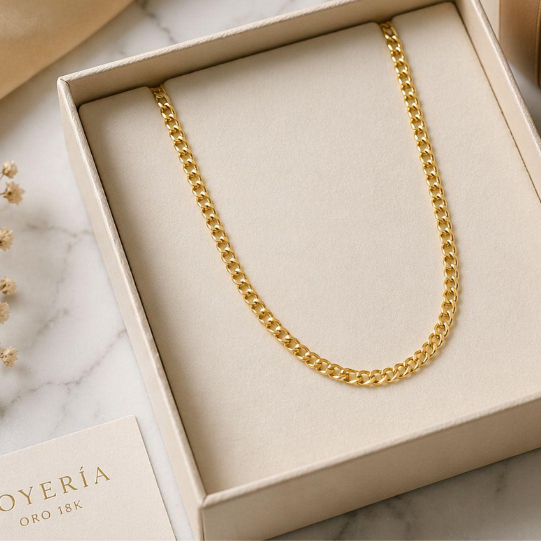 Cadena Barbada Oro 18K – Estilo, Fuerza y Elegancia Masculina