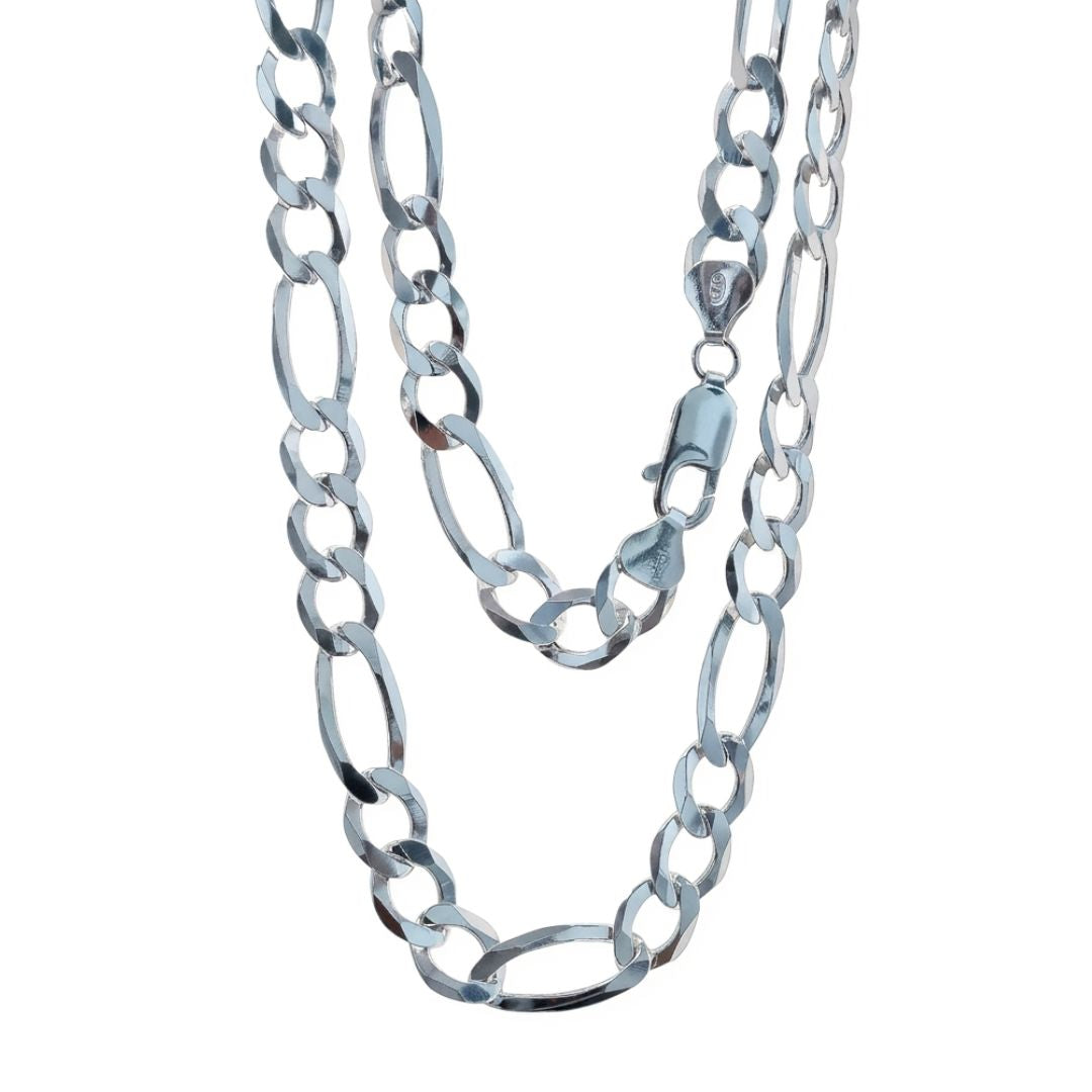 Cadena Alternada 3+1 de Plata de Ley 925 Maciza 8 mm x 60 cm
