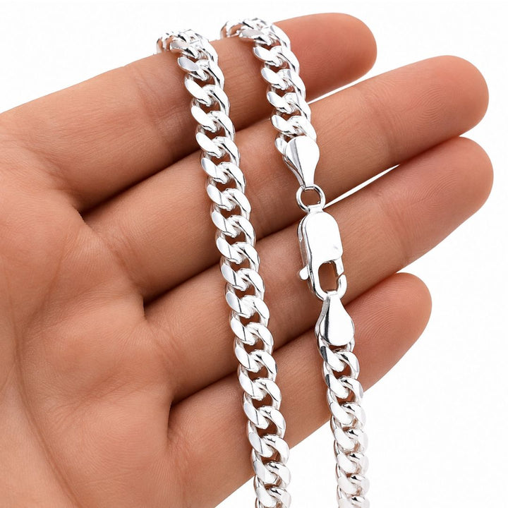 Cadena Barbada Cubana de Plata de Ley 925 Maciza 7 mm x 60 cm