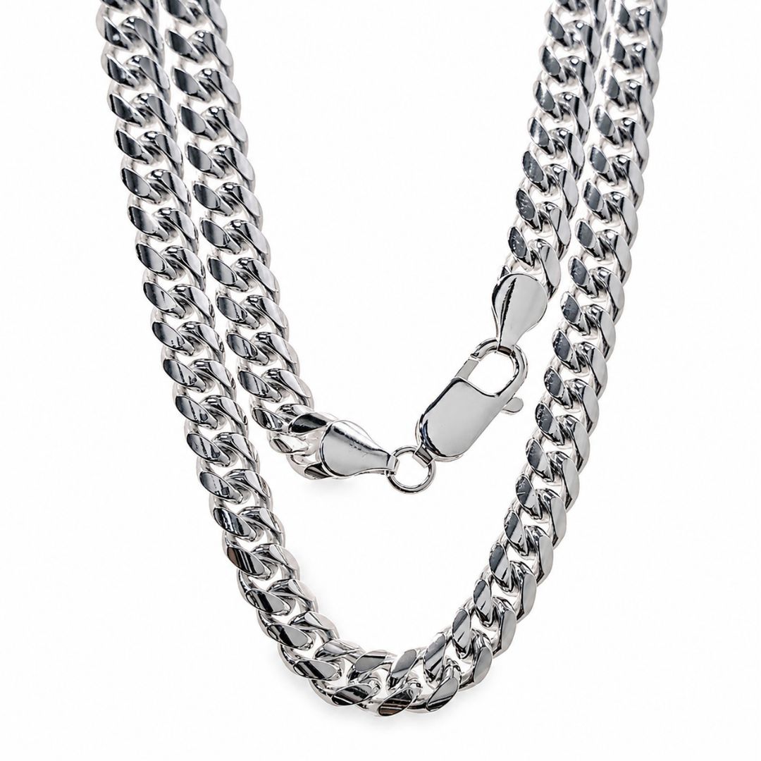 Cadena Barbada Cubana de Plata de Ley 925 Maciza 7 mm x 60 cm
