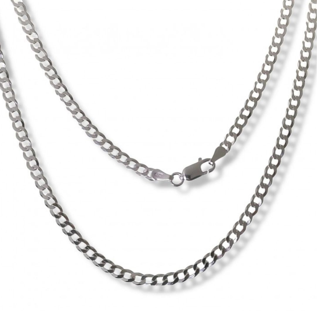Cadena Barbada de Plata de Ley 925 Maciza 3 mm x 60 cm