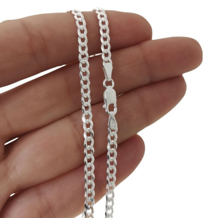 Cadena Barbada de Plata de Ley 925 Maciza 3 mm x 60 cm