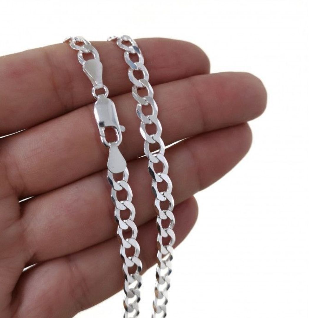 Cadena Barbada de Plata de Ley 925 Maciza 5,5 mm x 60 cm