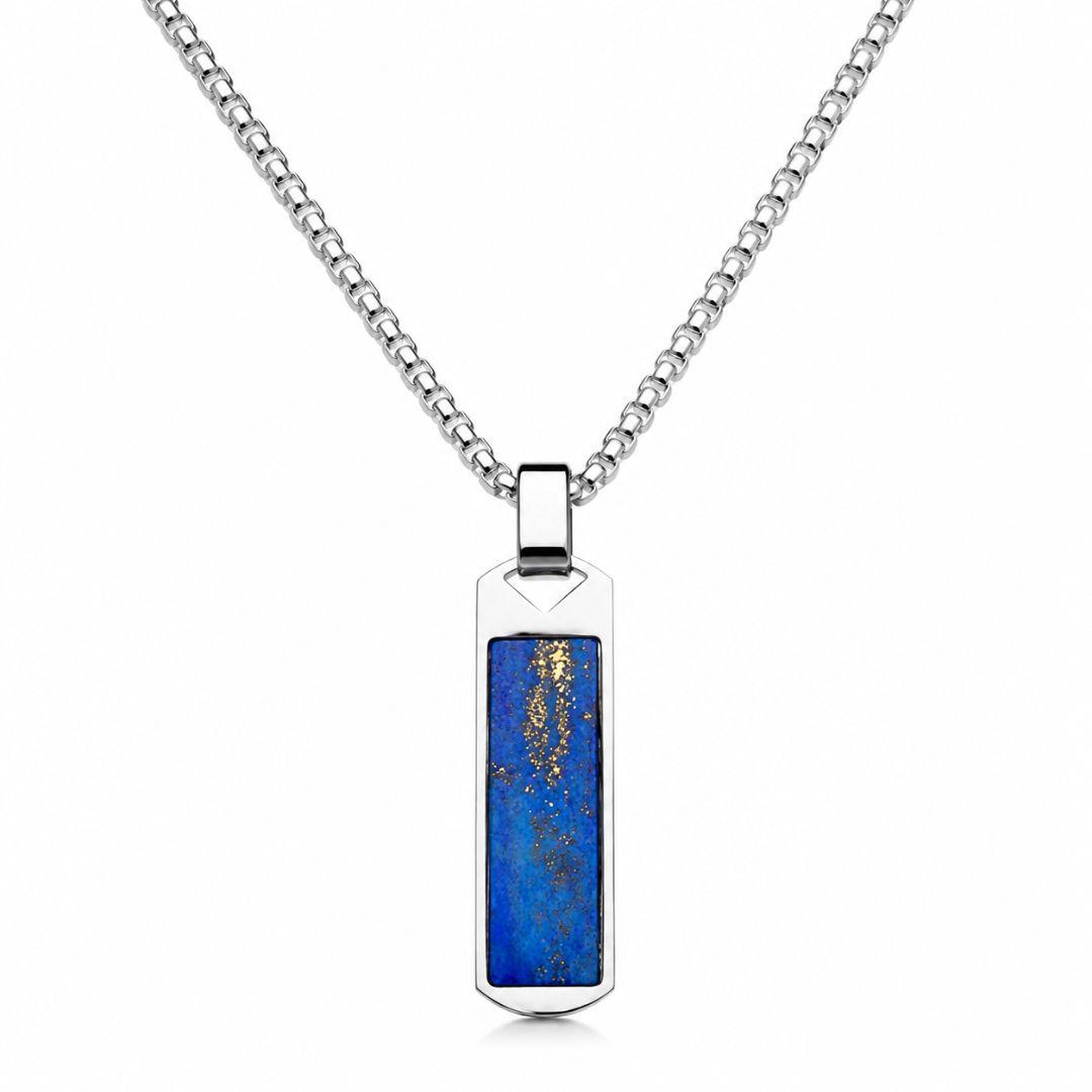Collar Hombre Acero con Piedra Azul 60 cm