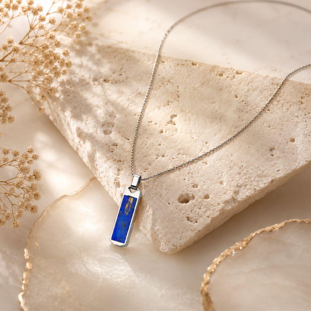 Collar Hombre Acero con Piedra Azul 60 cm