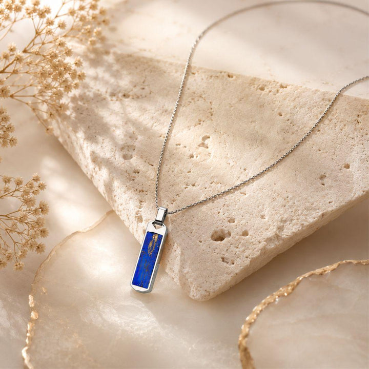 Collar Hombre Acero con Piedra Azul 60 cm