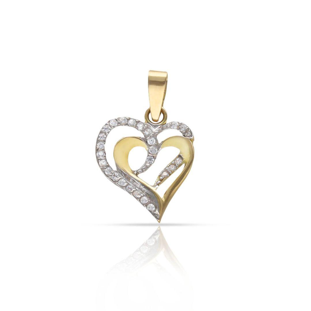 Colgante de Oro 18k con Circonitas Blancas en Forma de Corazones