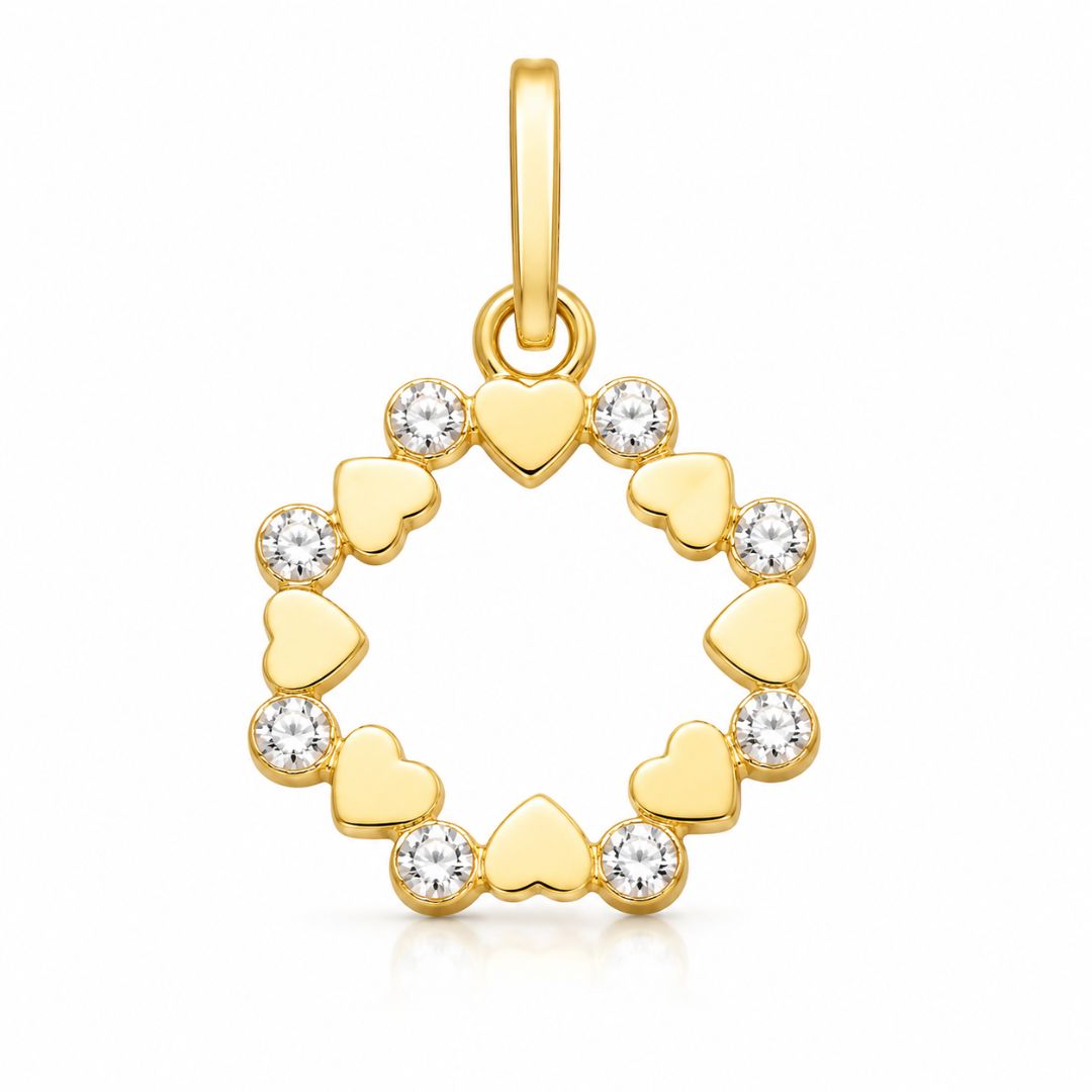 Colgante Círculo de Corazones de Oro 18K con Circonita