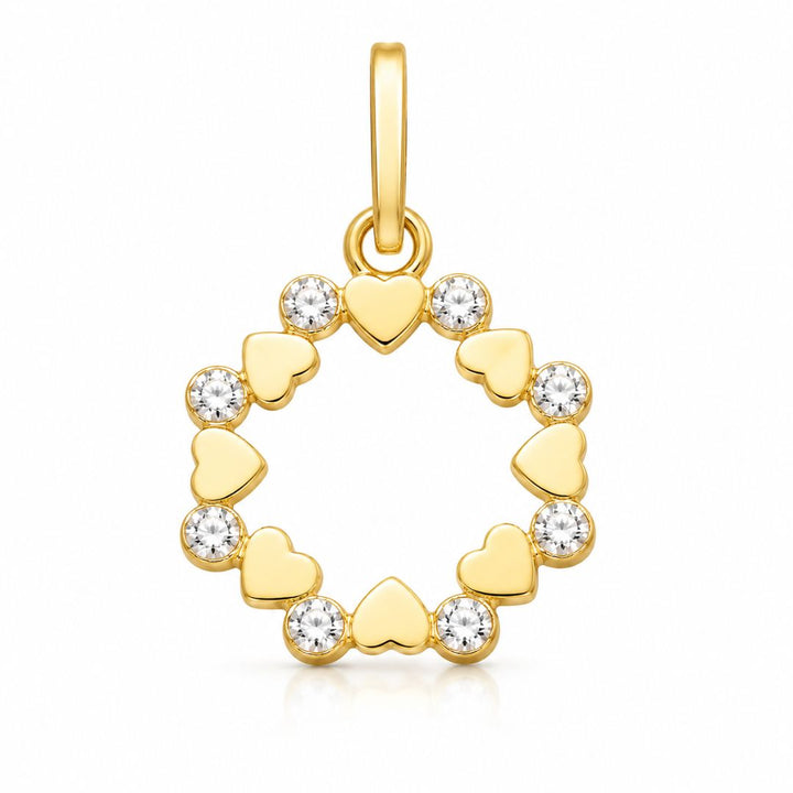 Colgante Círculo de Corazones de Oro 18K con Circonita