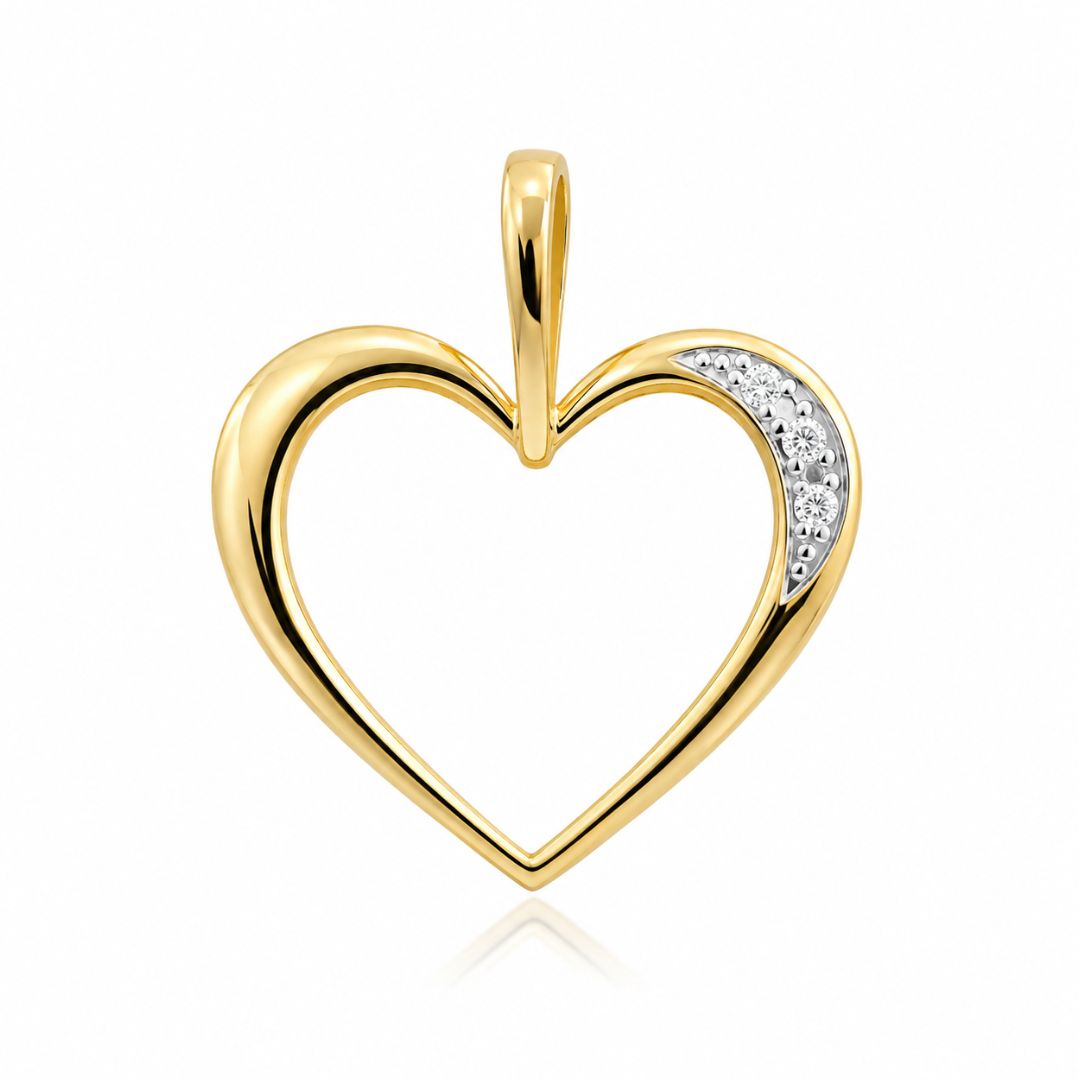 Colgante Corazón con 3 Diamantes en Oro de 14K