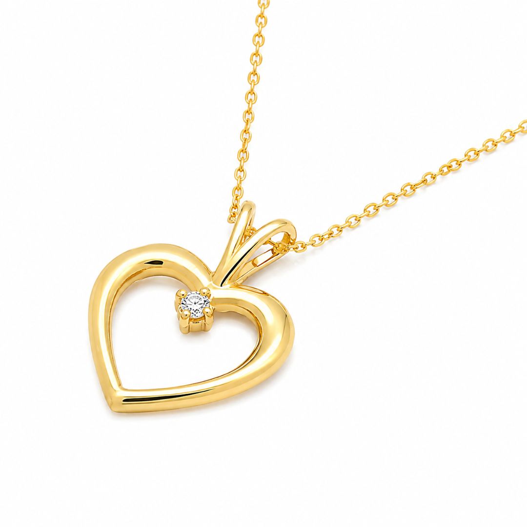 Colgante Corazón con Diamante Natural en Oro de 14K