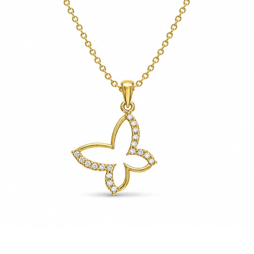 Colgante Mariposa de Oro 18K con Circonitas Blancas