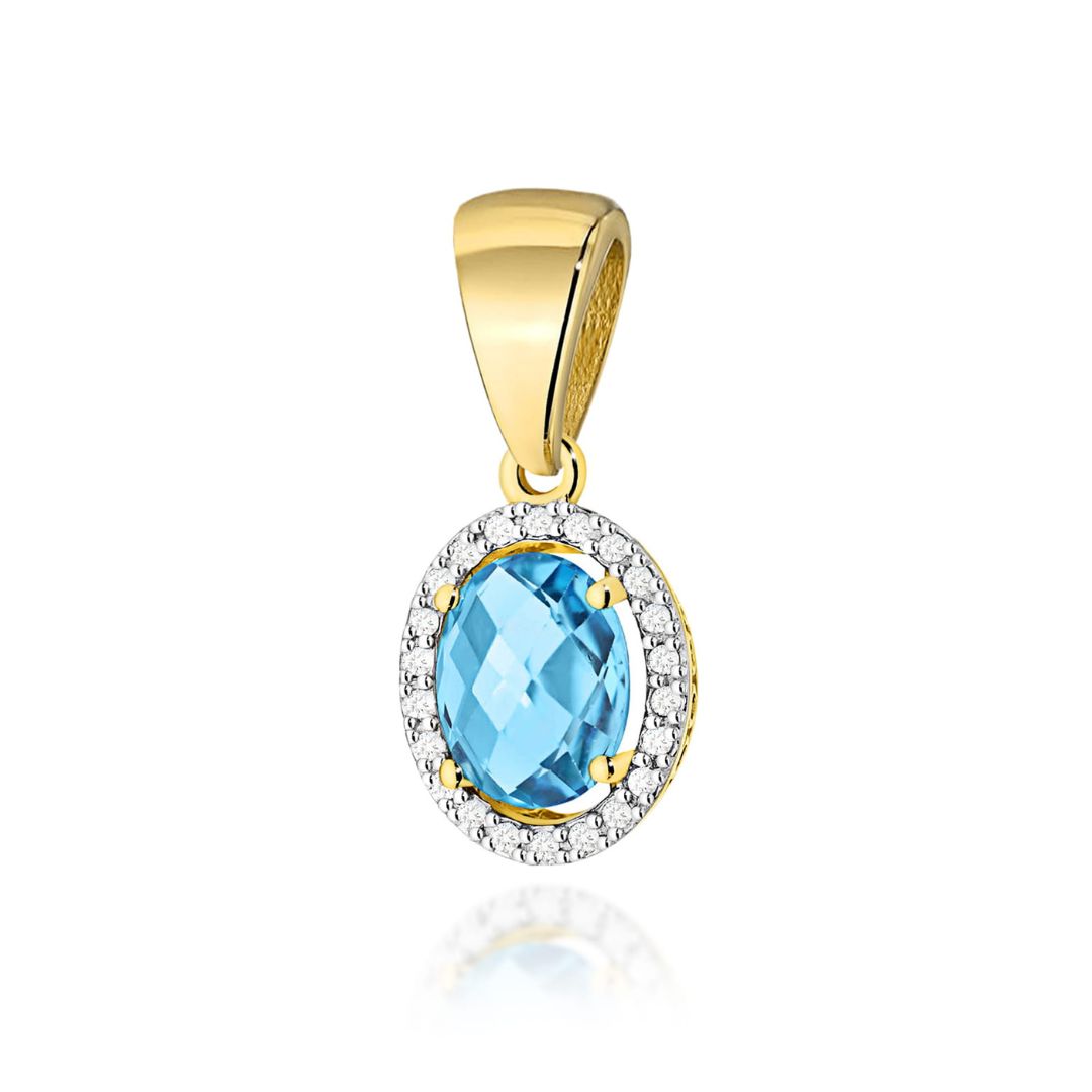 Colgante Ovalado de Topacio Swiss y Diamantes en Oro de 14K
