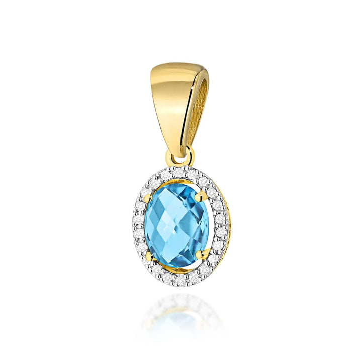 Colgante Ovalado de Topacio Swiss y Diamantes en Oro de 14K