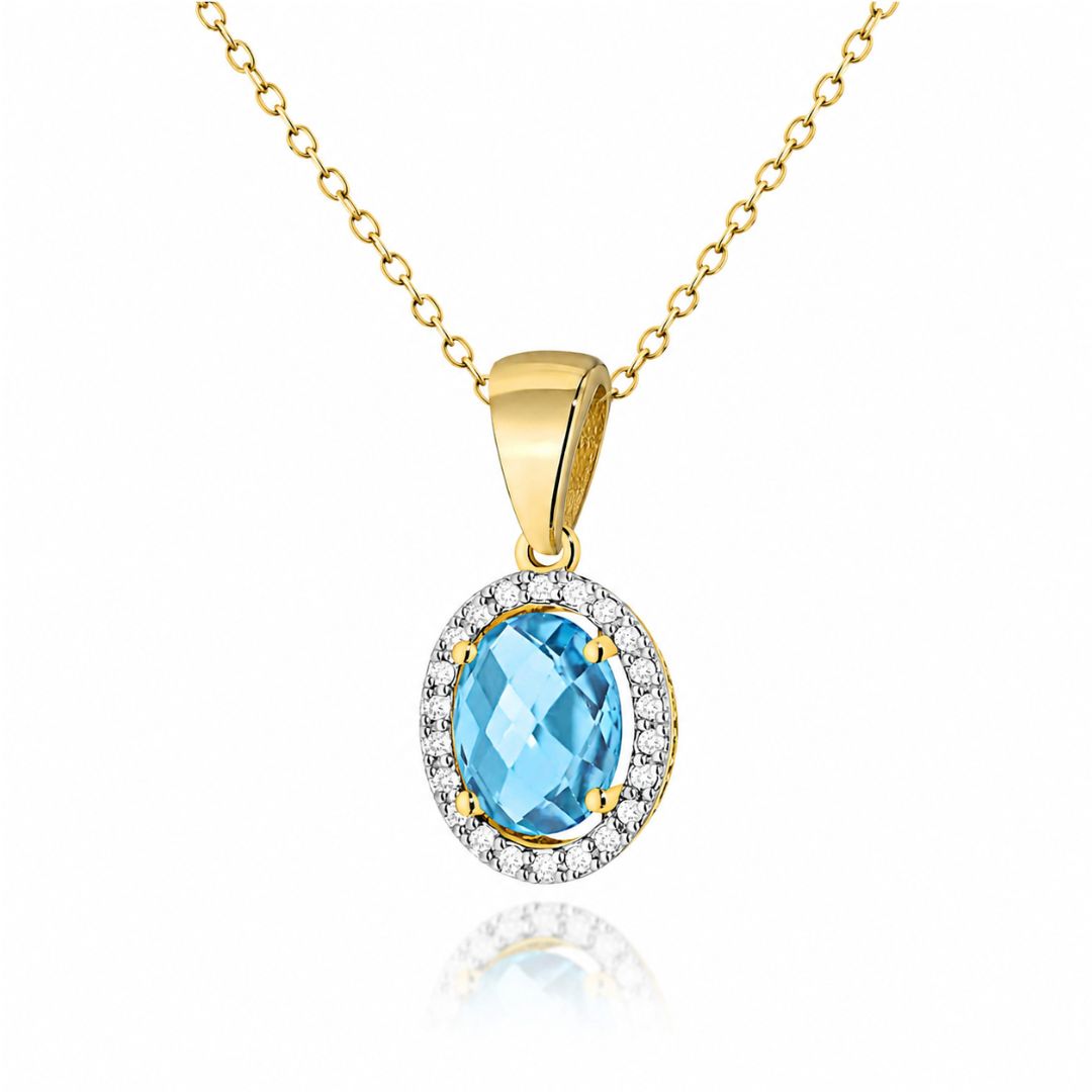 Colgante Ovalado de Topacio Swiss y Diamantes en Oro de 14K