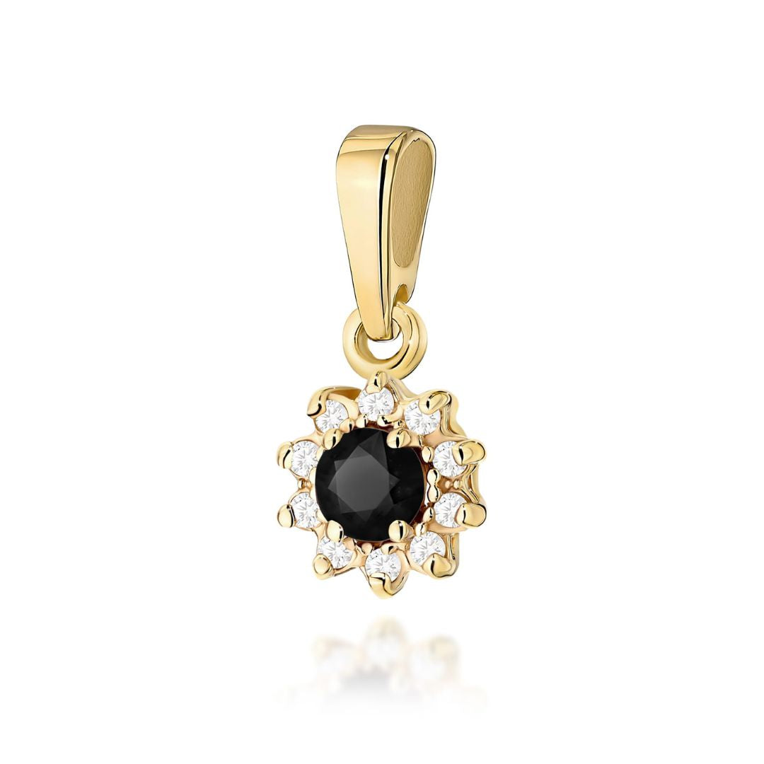 Colgante Redondo de Diamante Negro y Diamantes en Oro de 14K