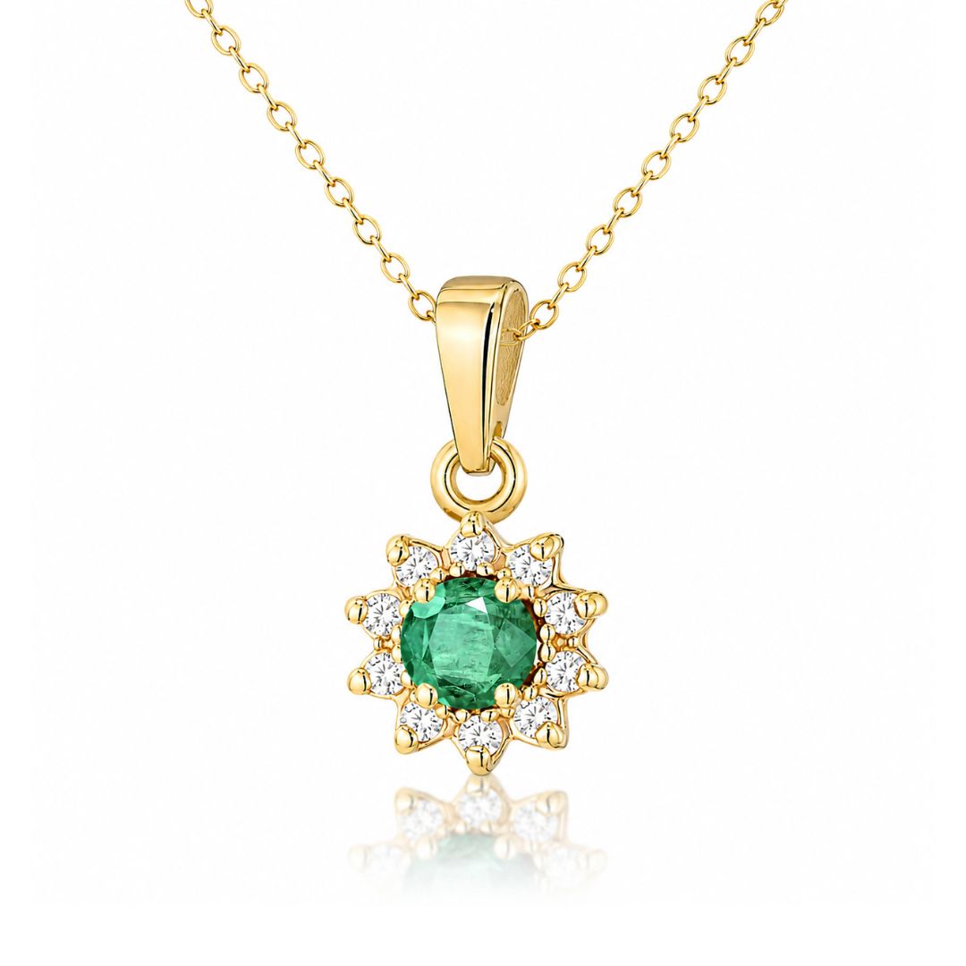 Colgante Redondo de Esmeralda y Diamantes en Oro de 14K