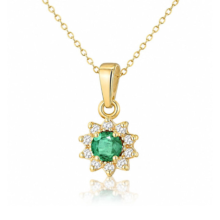 Colgante Redondo de Esmeralda y Diamantes en Oro de 14K