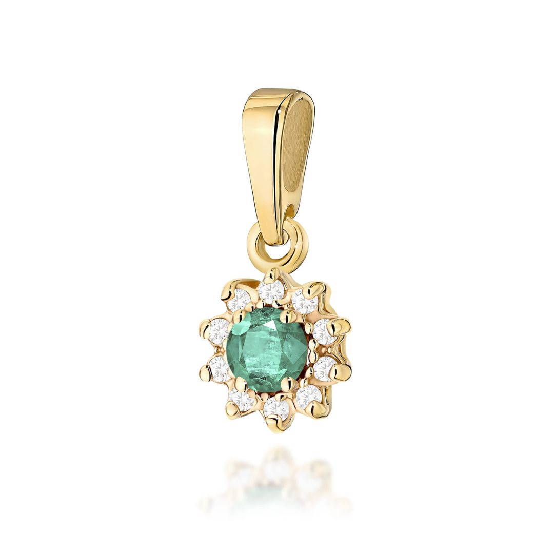 Colgante Redondo de Esmeralda y Diamantes en Oro de 14K