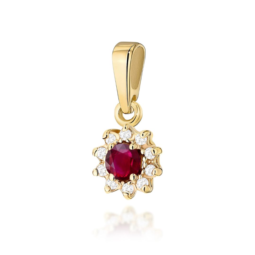 Colgante Redondo de Rubí y Diamantes en Oro de 14K