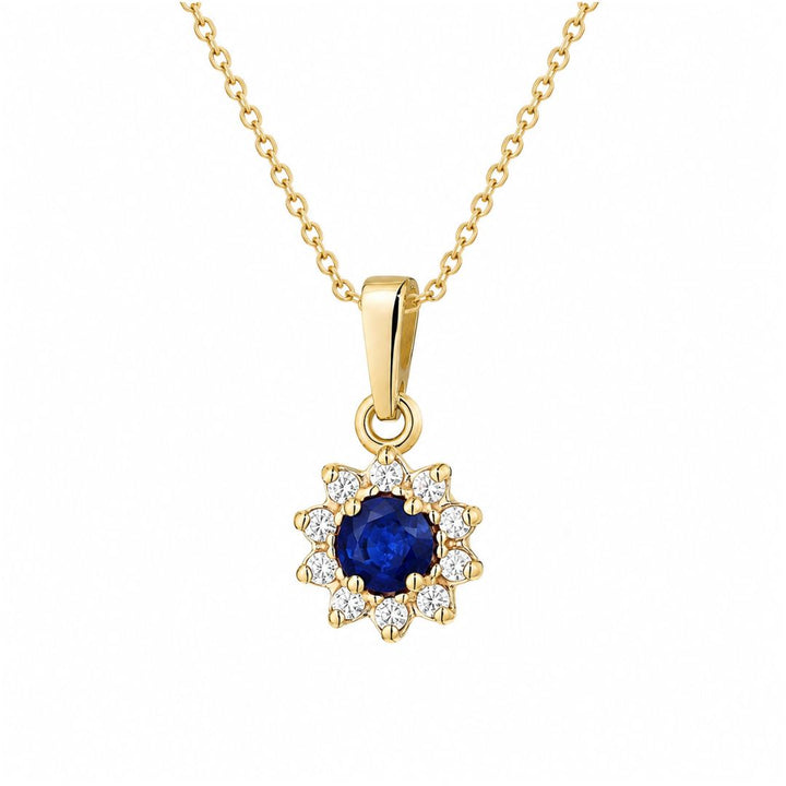 Colgante Redondo de Zafiro y Diamante en Oro de 14K