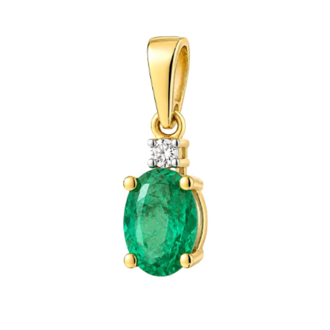 Colgante de Esmeralda y Diamante en Oro de 14K