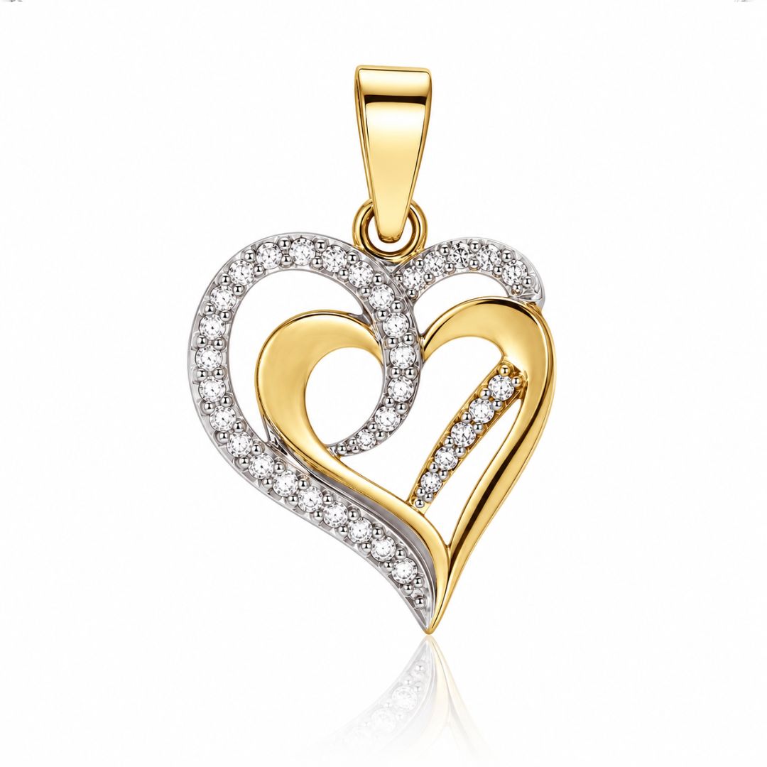 Colgante de Oro 18k con Circonitas Blancas en Forma de Corazones