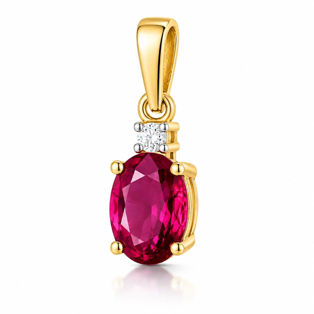 Colgante de Rodolita y Diamante en Oro de 14K