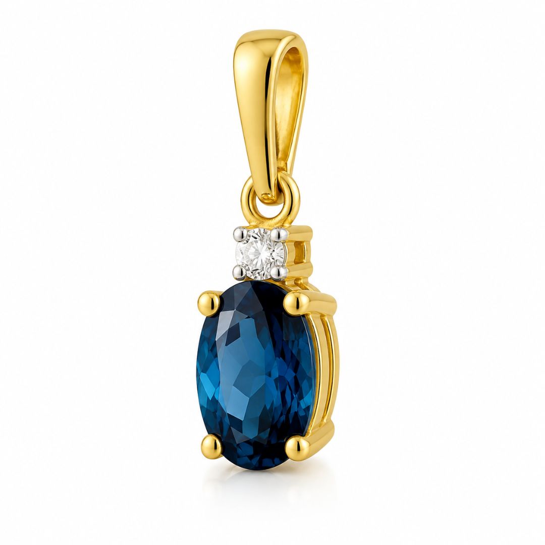 Collar de Topacio London Blue y Diamante en Oro de 14K