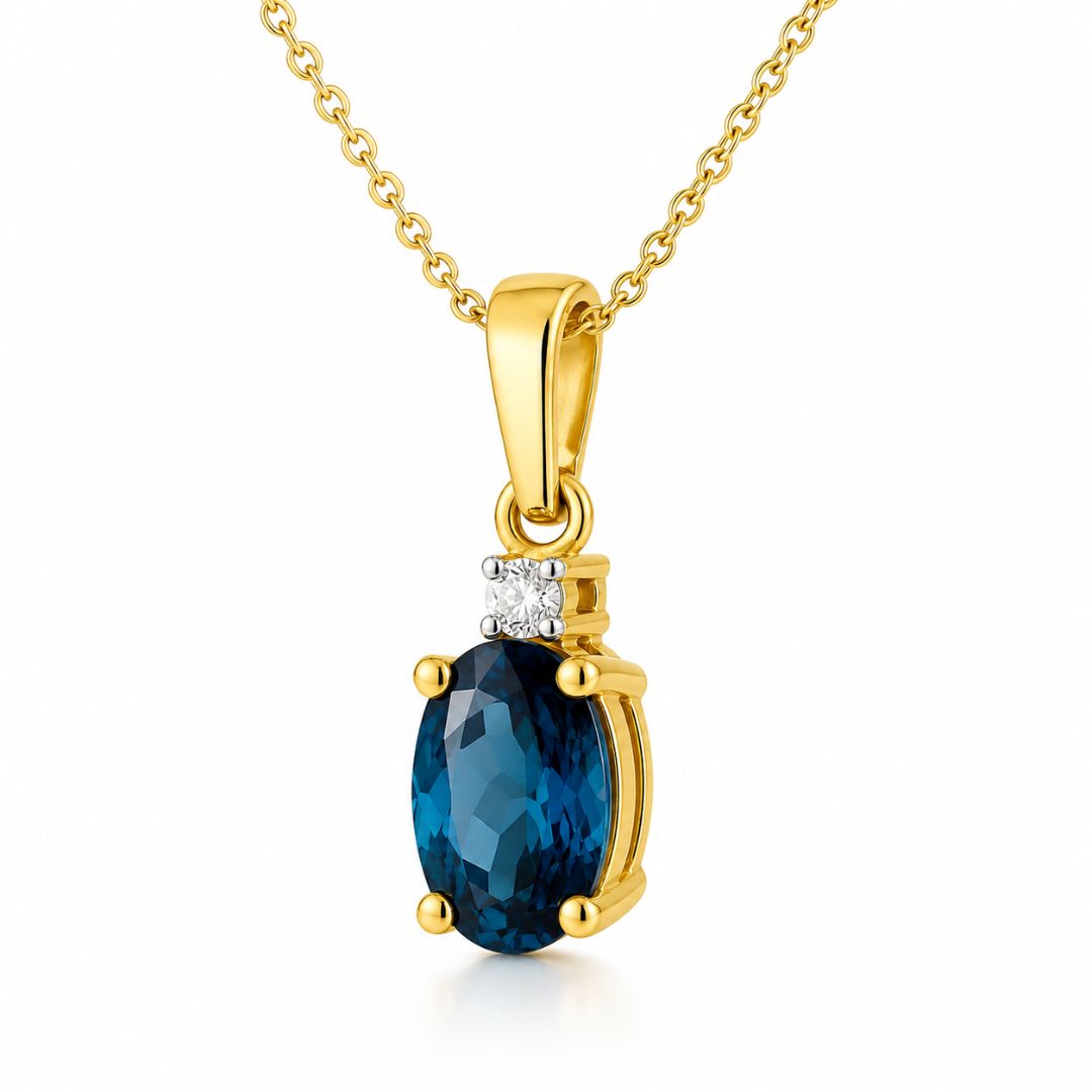 Collar de Topacio London Blue y Diamante en Oro de 14K