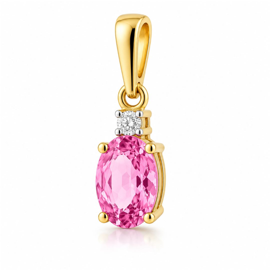 Collar de Topacio Rosa y Diamante en Oro de 14K