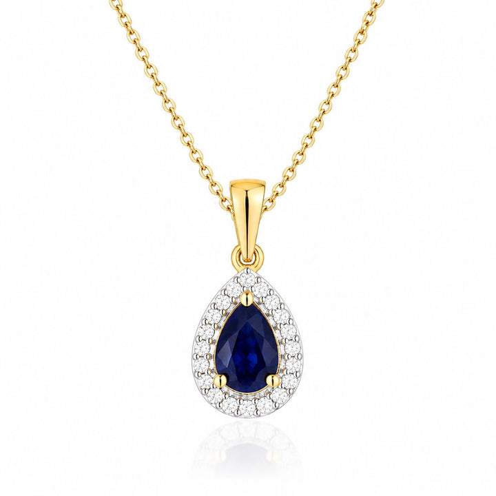 Colgante de Zafiro Pera y Diamantes en Oro de 14K
