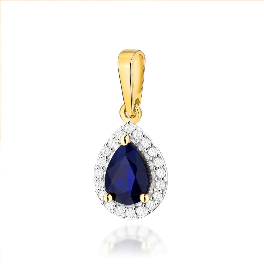 Colgante de Zafiro Pera y Diamantes en Oro de 14K