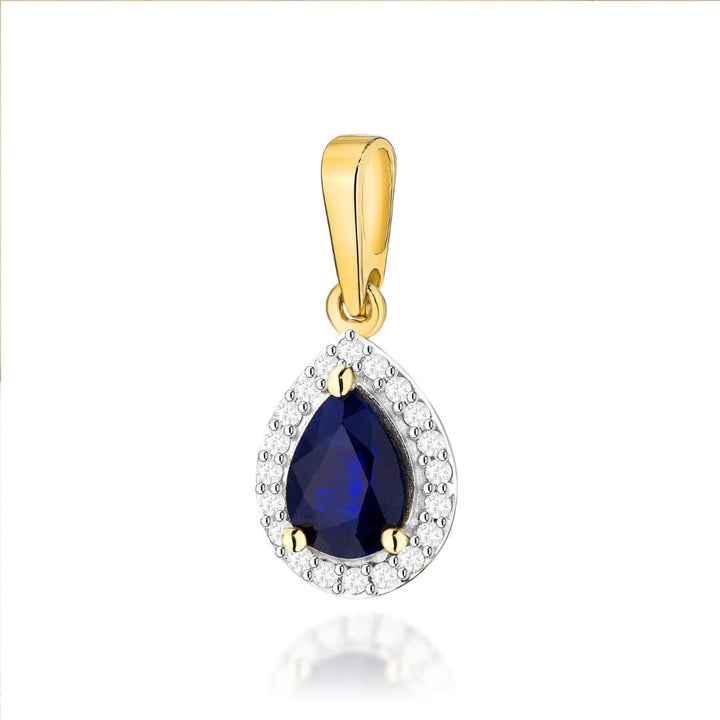 Colgante de Zafiro Pera y Diamantes en Oro de 14K