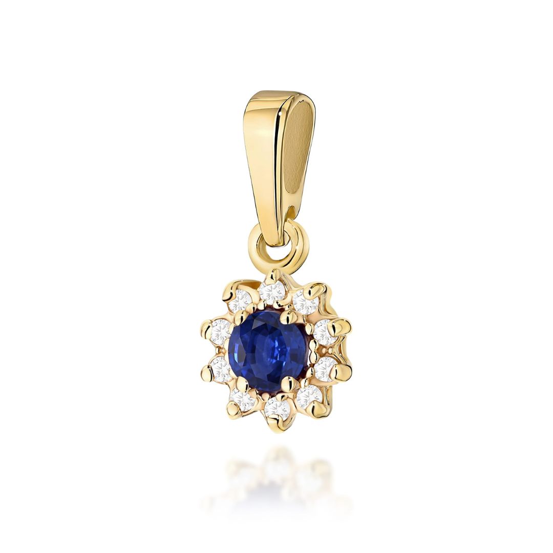 Colgante Redondo de Zafiro y Diamante en Oro de 14K