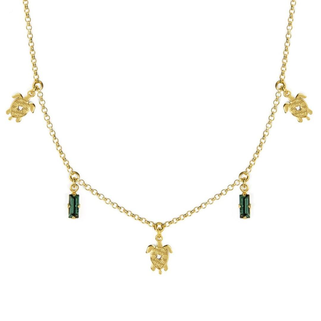 Collar Tortuga Cristal Esmeralda en Plata bañada en Oro 18K – Victoria Cruz