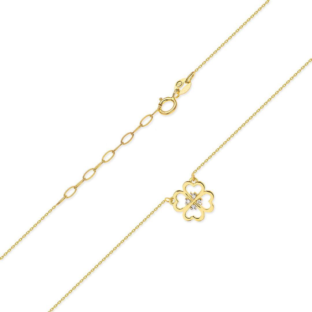 Collar Dione Oro 14K Trébol con Diamantes
