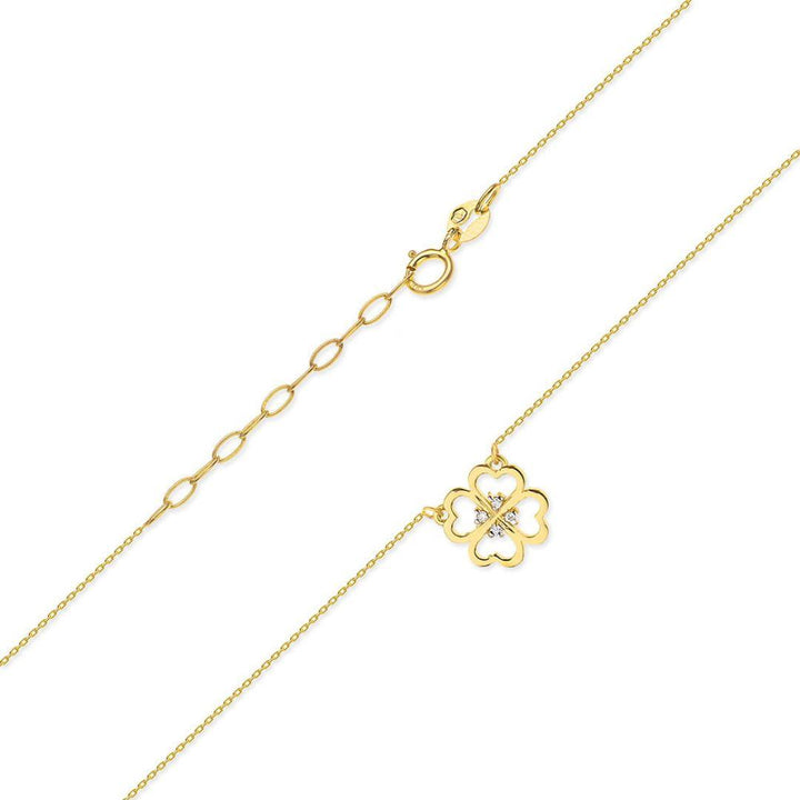 Collar Dione Oro 14K Trébol con Diamantes