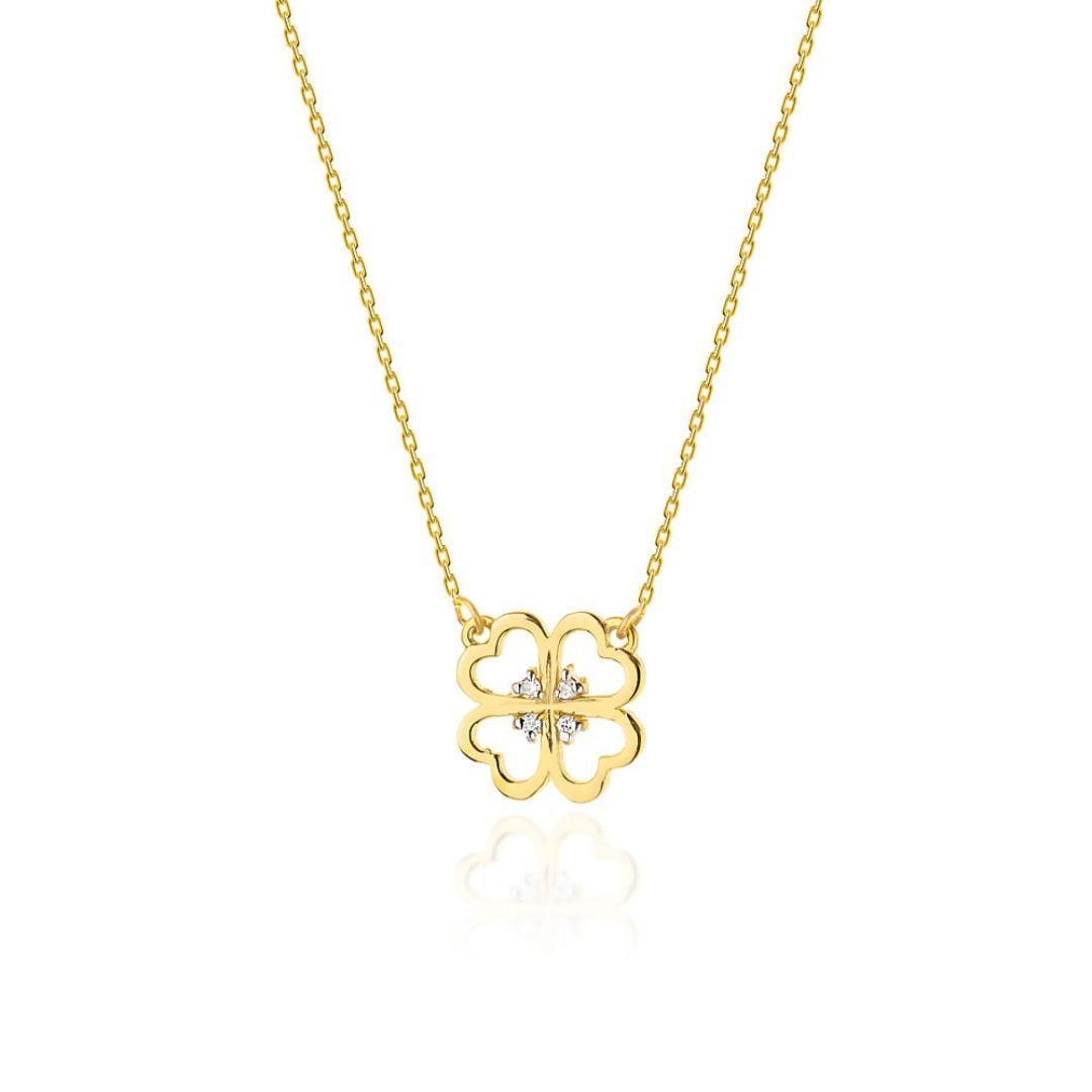 Collar Dione Oro 14K Trébol con Diamantes