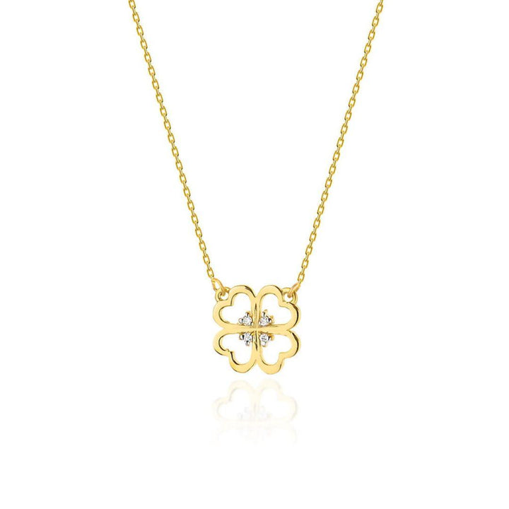 Collar Dione Oro 14K Trébol con Diamantes