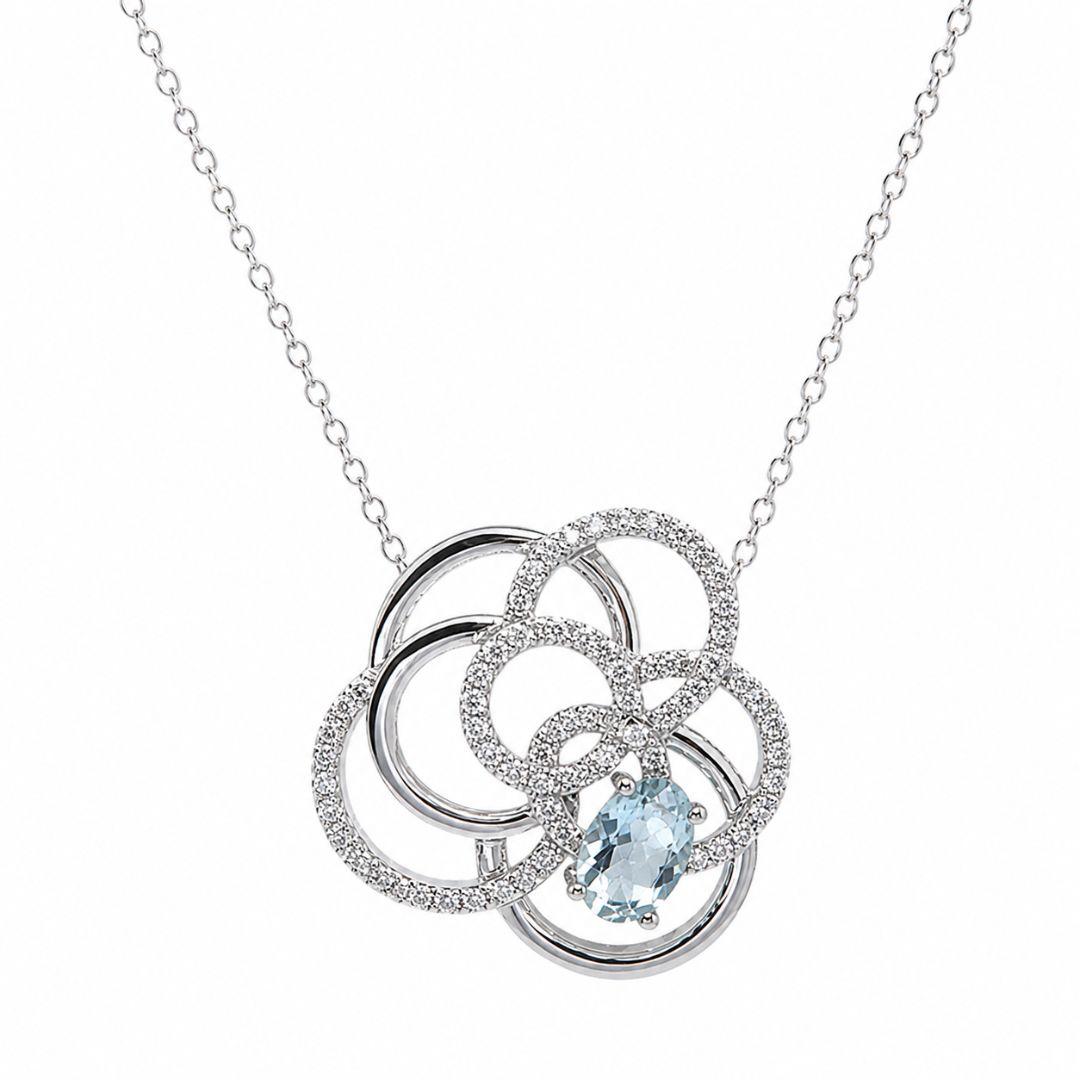 Collar Flor de Plata con Piedra Azul Aguamarina y Circonitas – Elegancia Delicada y Femenina